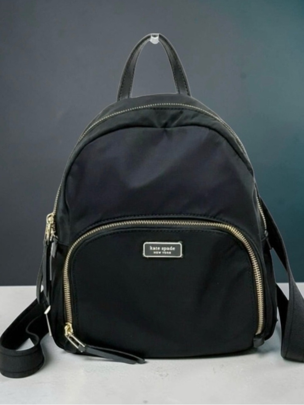 Kate Spade New York Black Double Zip Adiustable Strap Nylon Backpack EUC